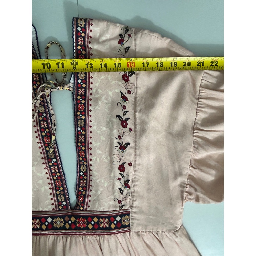 Agua Bendita Alex Kezia Pink Floral Boho Mini Dress Deep V Open Back L/G - Picture 6 of 11